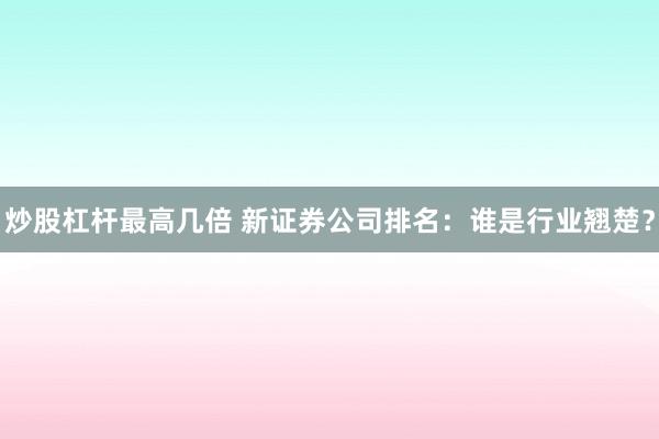 炒股杠杆最高几倍 新证券公司排名：谁是行业翘楚？