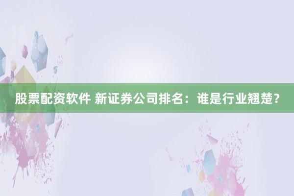 股票配资软件 新证券公司排名：谁是行业翘楚？