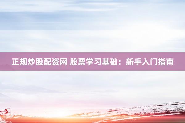 正规炒股配资网 股票学习基础：新手入门指南