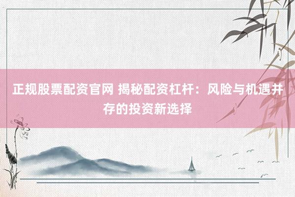 正规股票配资官网 揭秘配资杠杆：风险与机遇并存的投资新选择