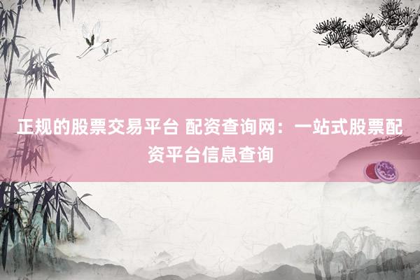 正规的股票交易平台 配资查询网：一站式股票配资平台信息查询